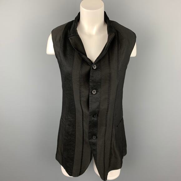 MASNADA Size XS Black Linen Blend Notch Lapel Vest - Picture 1 of 6
